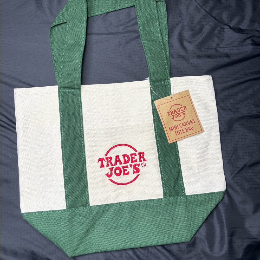 Trader Joe's Green and White Mini Canvas Tote